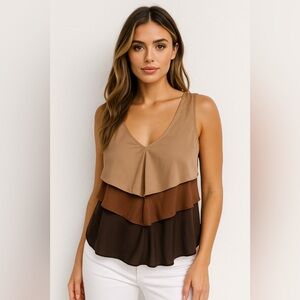 New York & Company | Cream and Tan Tiered Tank Top | Size M